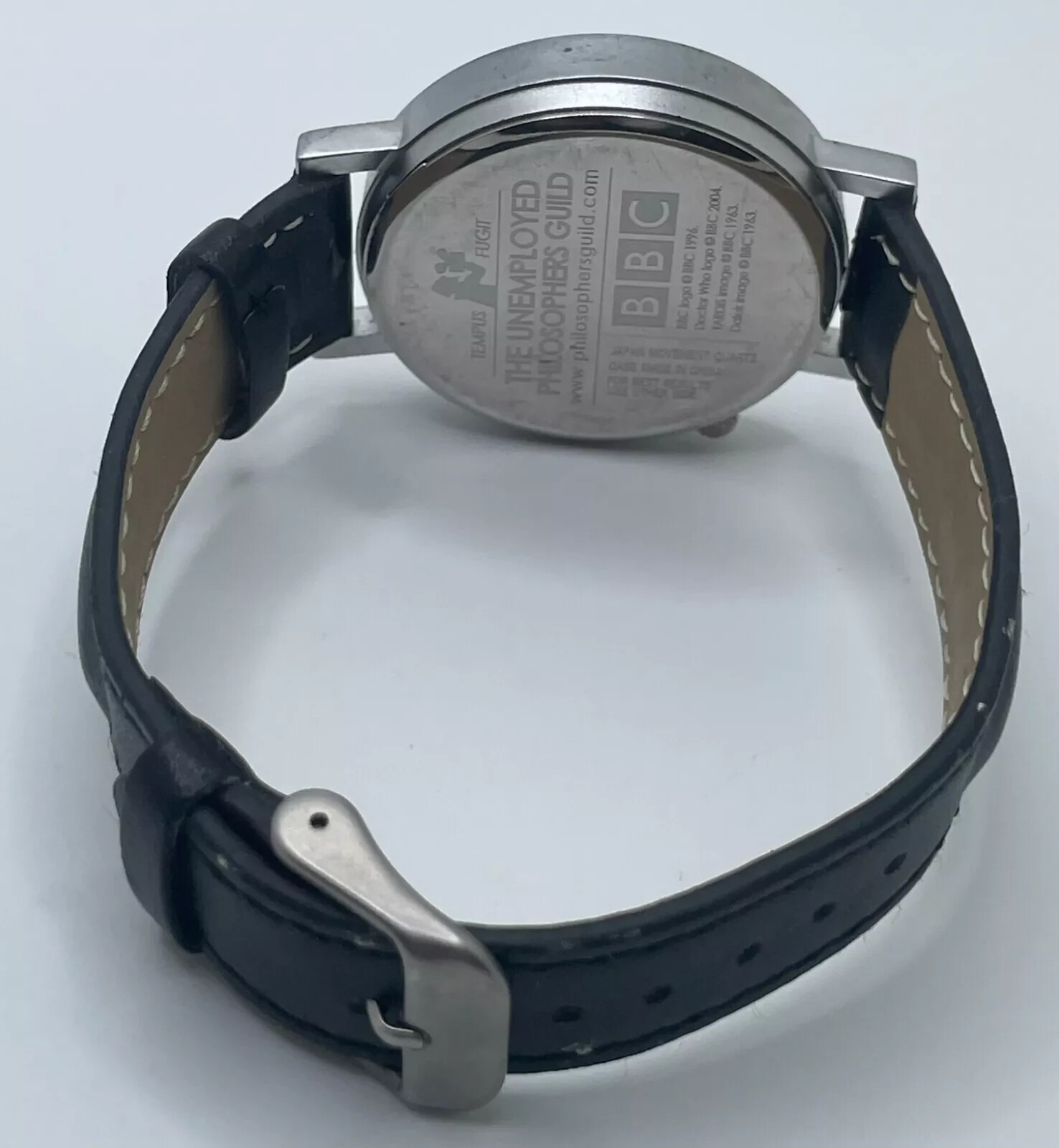 Doctor Who Watch Tempus Fugit Vintage Quartz Analog Silver Tone Case Black Band