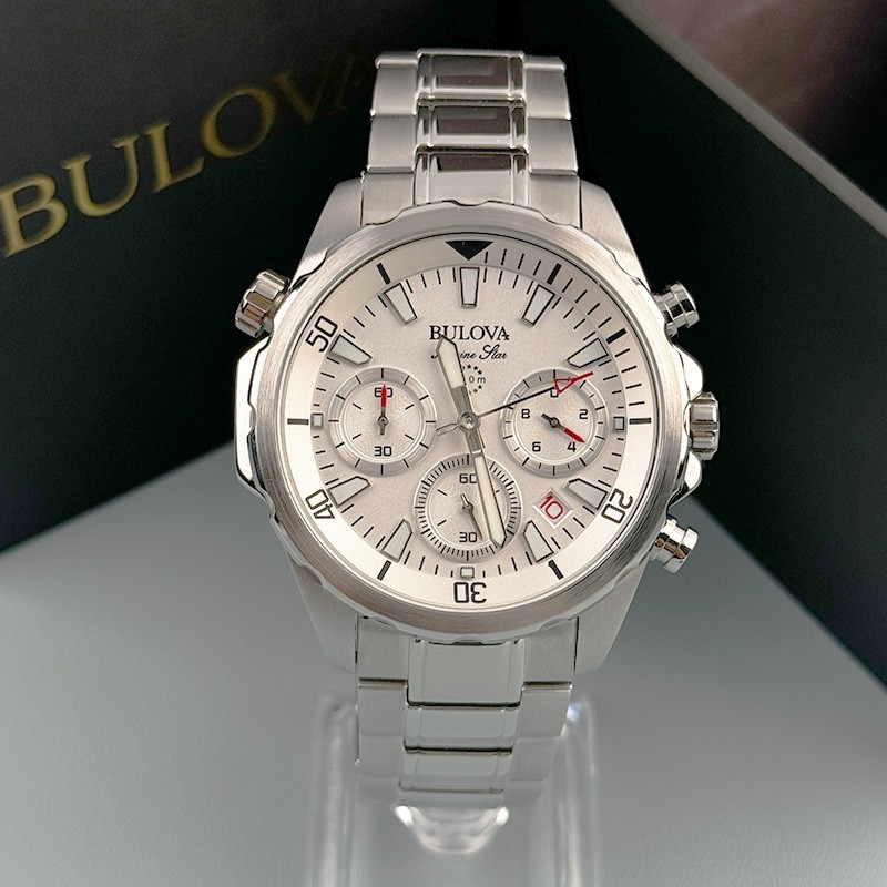Bulova Marine Star 96B255 White Chronograph Dial Men’s Quartz Watch 43mm