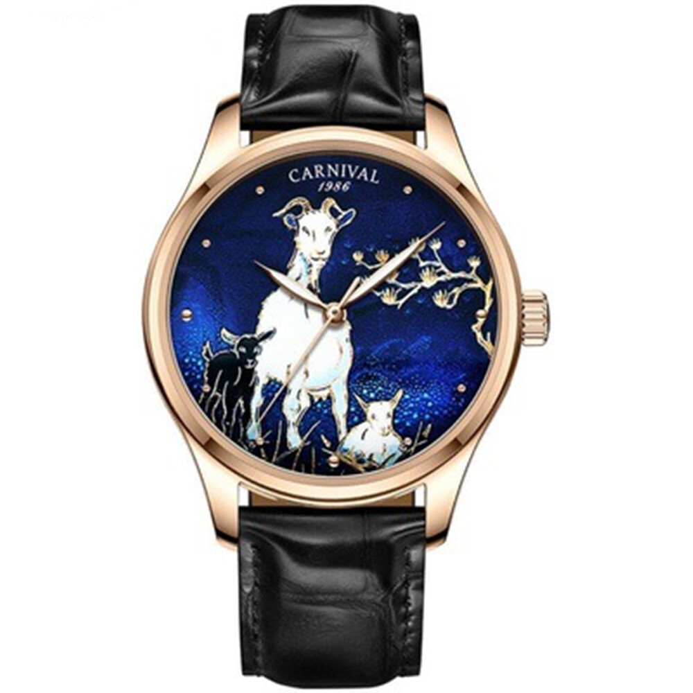 Men’s Automatic Mechanical Watches Tiger Sapphire Grass Leather Strap Waterproof