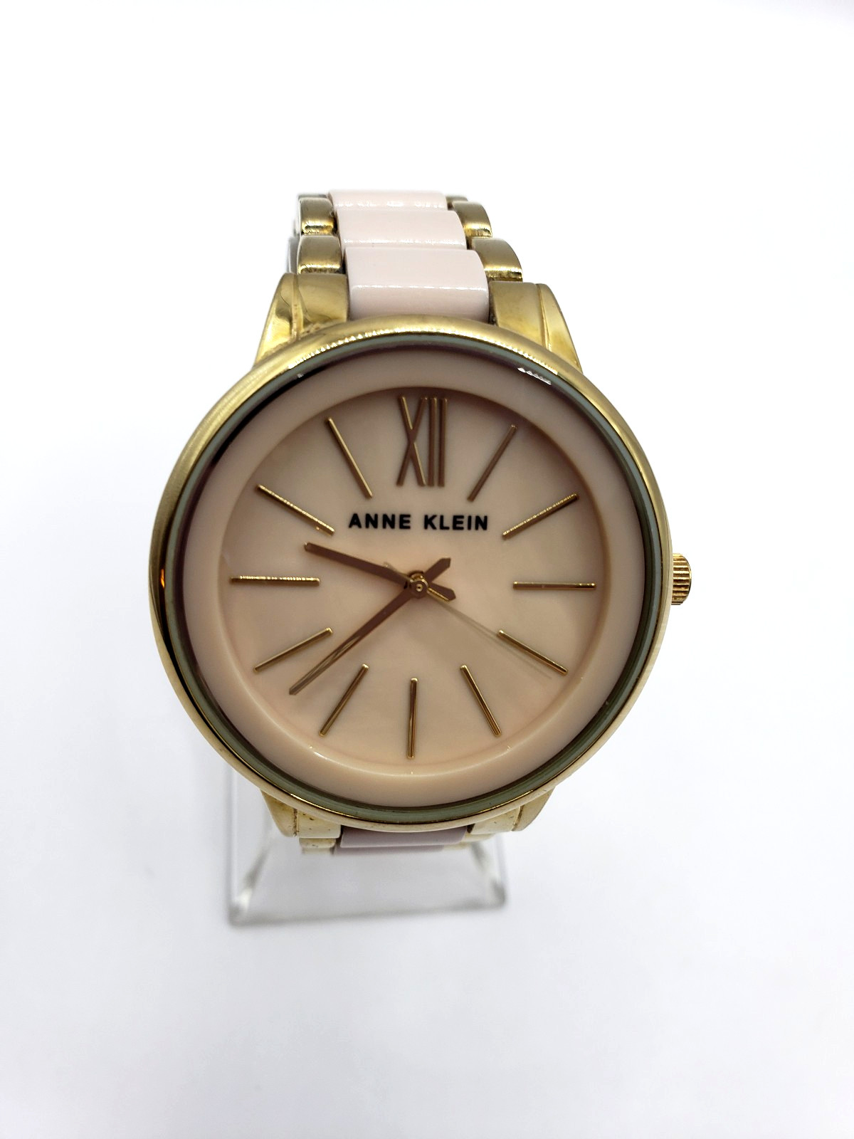 Anne Klein Womens Watch 37mm Gold Tone Pink Ceramic AK/1412 New Battery