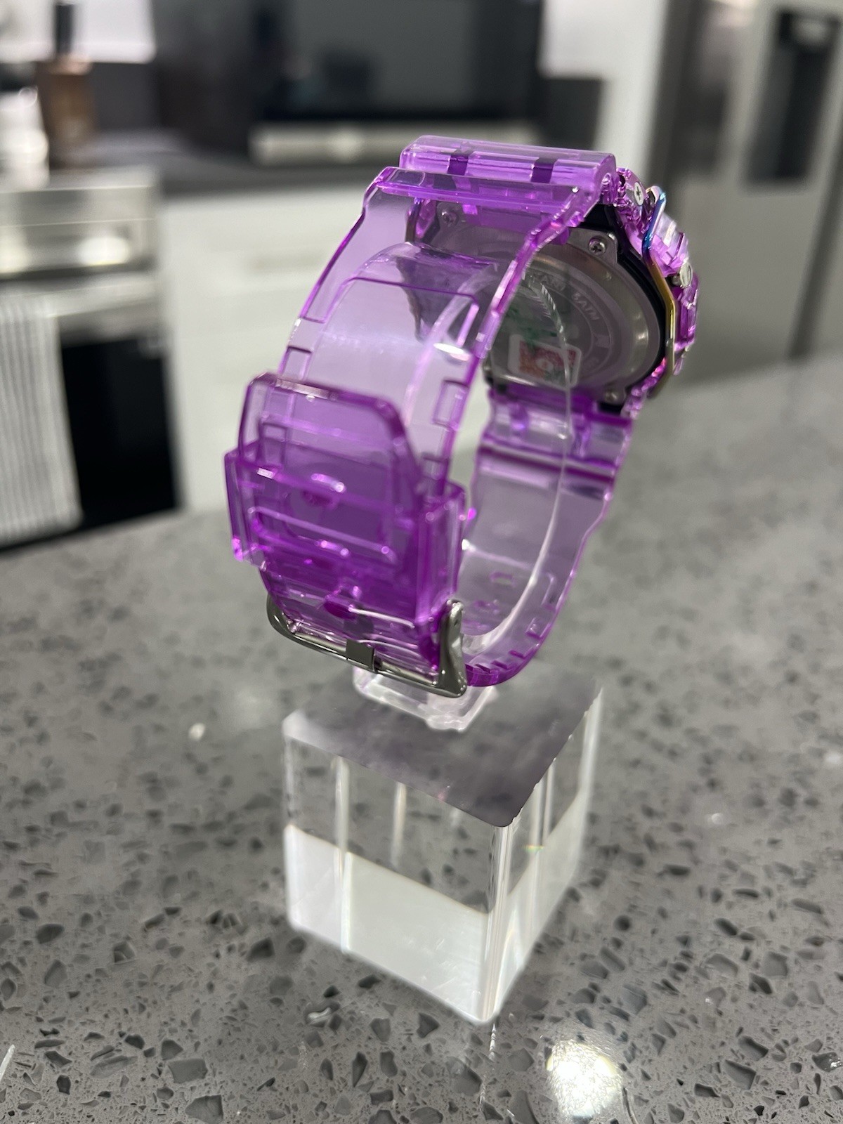 Gshock DW5600 Mod Custom Skmei Watch Clear Purple Black Dial / Travel Case