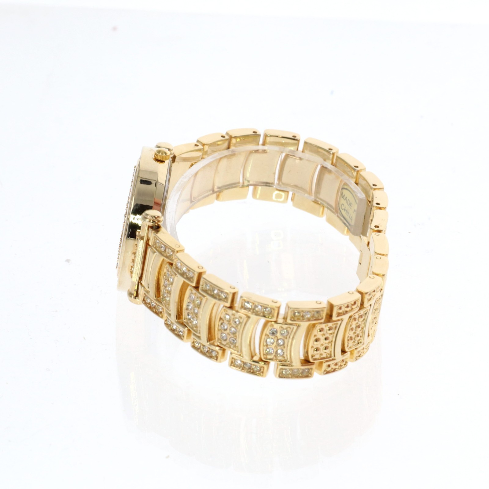 Women’s Gold Tone Fully Iced Bezel & Band Watch Black Dial 35.5mm