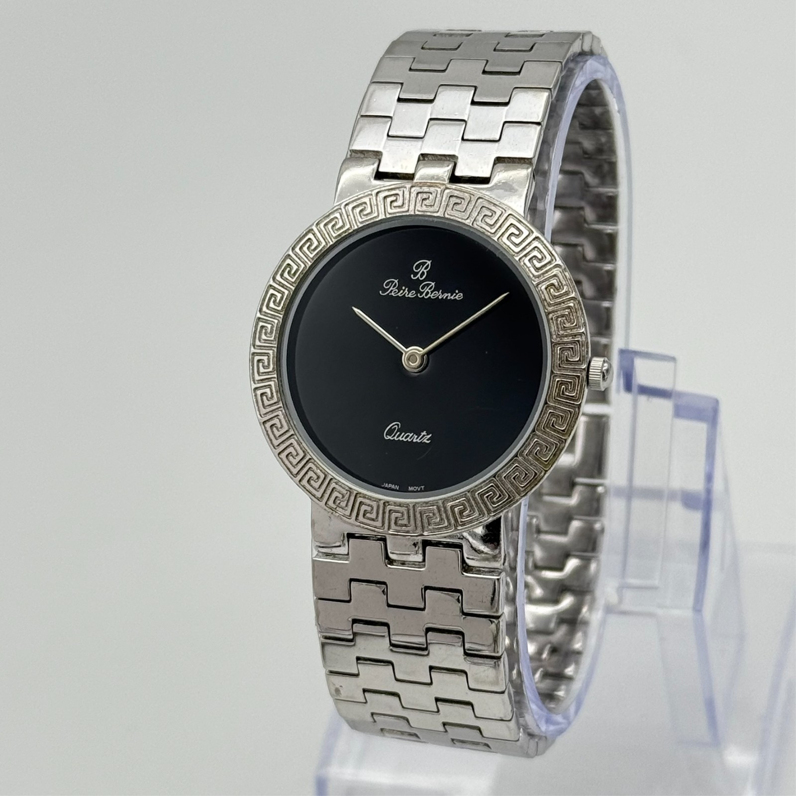 Unisex PEIRE BERNIE Silver Tone 32mm Bracelet Watch, Black Minimalist Dial, Runs