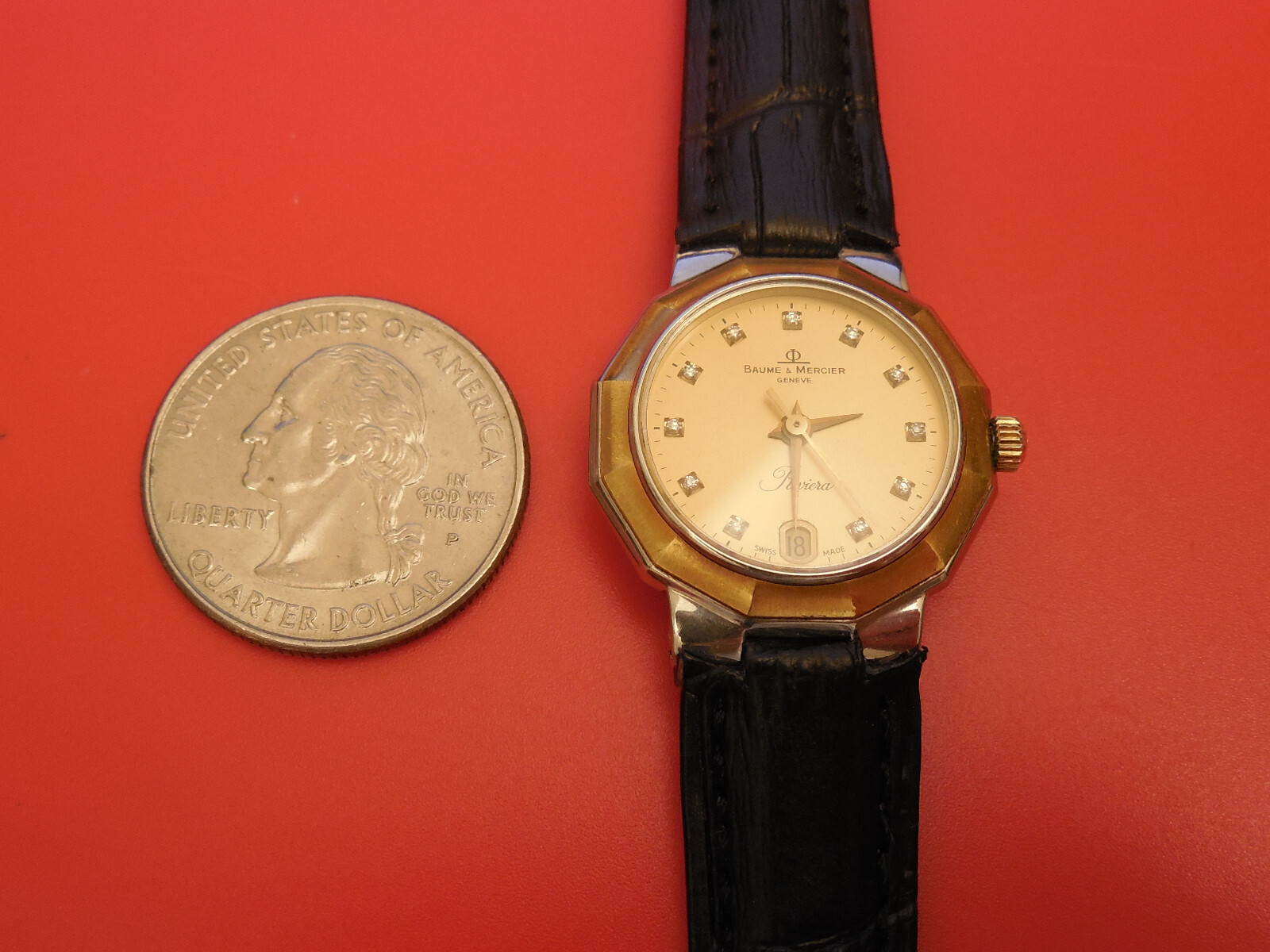 BAUME MERCIER RIVIERA 18K GOLD / STEEL DIAMOND 25MM WOMEN’S DATE WATCH