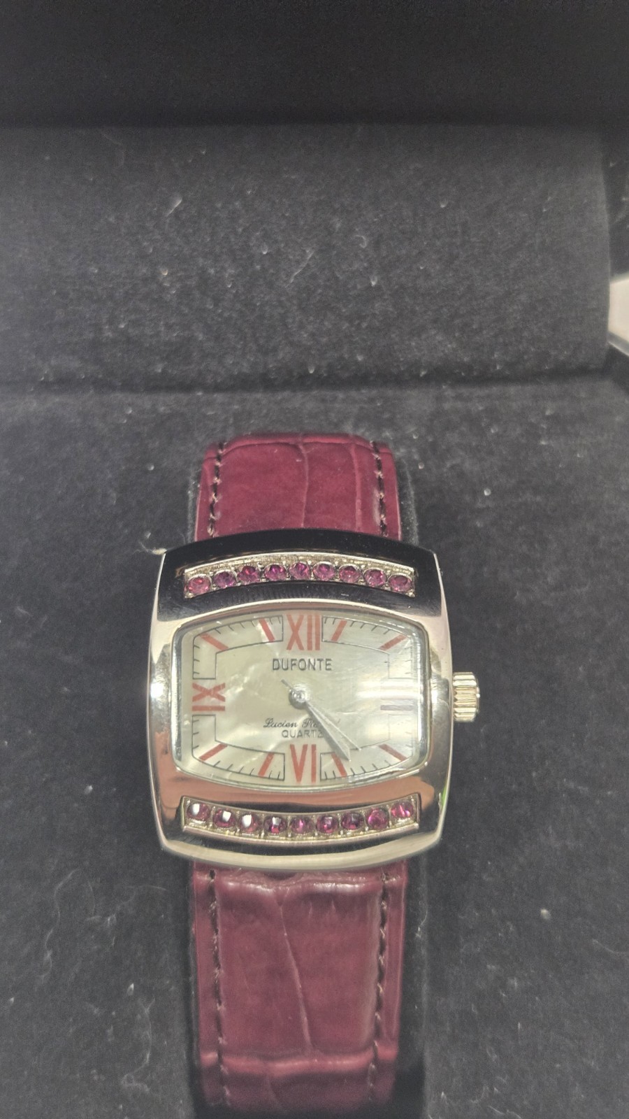 Dufonte by Lucien Piccard Watch Red Leather Crystal with Original Box Docs NOS