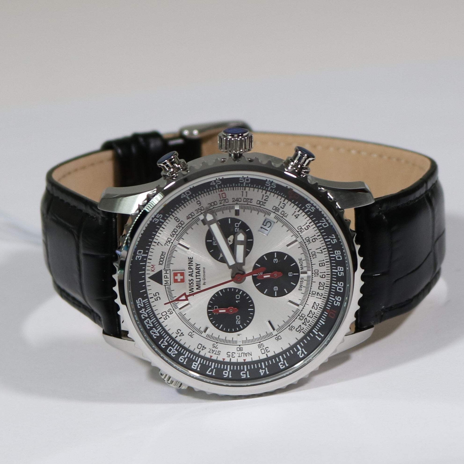 Swiss Alpine Military Silver Dial Stainless Steel Chronograph Watch 7078.9538