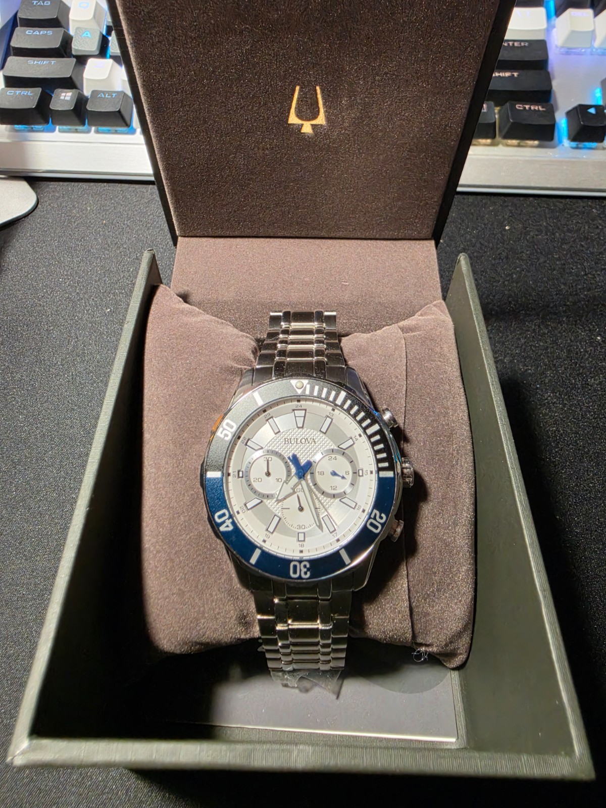 Bulova Men’s 98A257 Classic Chronograph Silver Dial Stainless Steel Watch 44mm