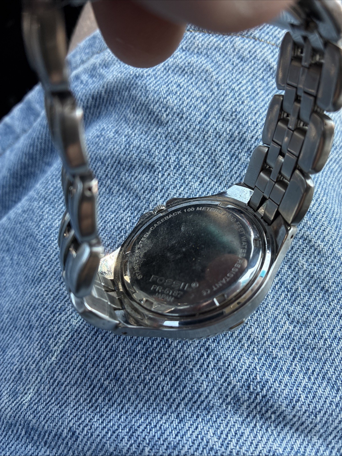 VTG Fossil Snap-on Watch 41mm Stainless Steel Date Glow In Dark Works!