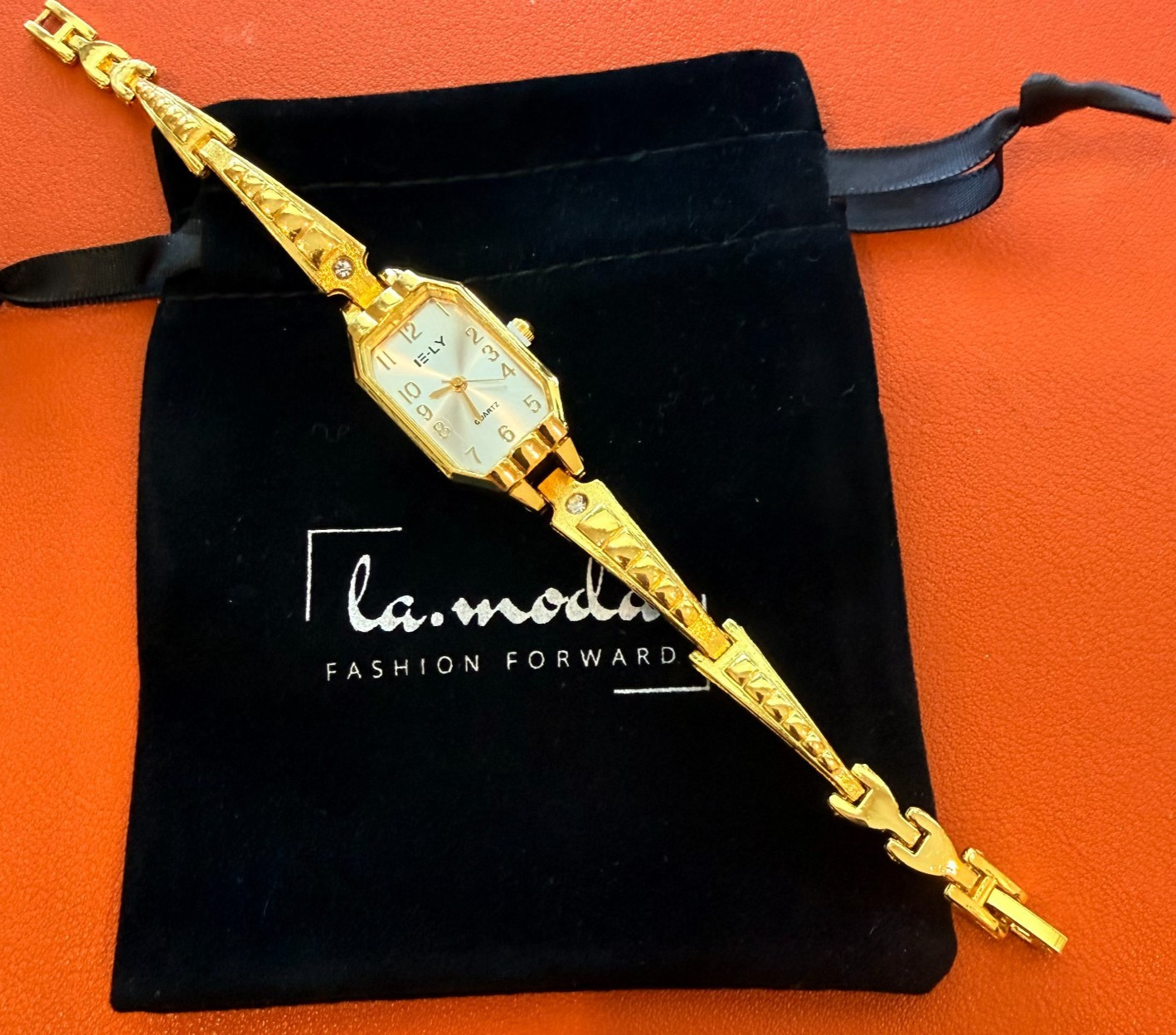 French Vintage Gold Dial Watch | Pyramid Stud Bracelet