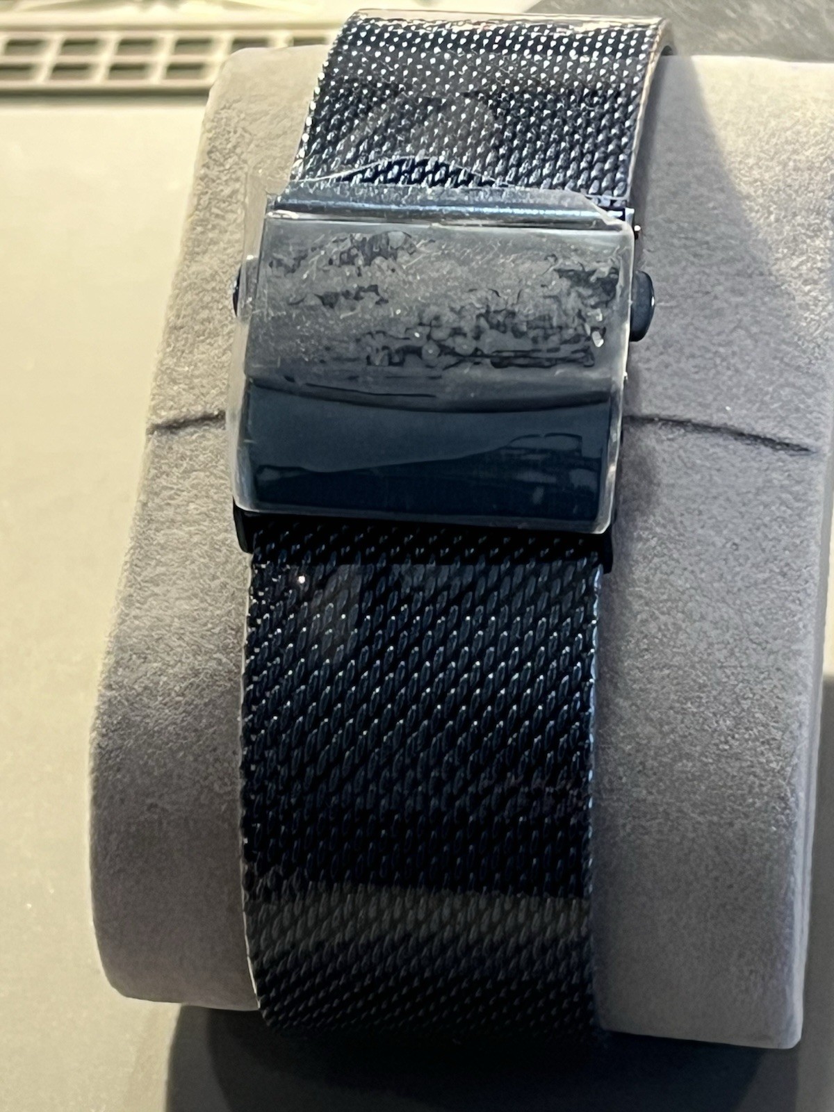Fossil Quartz Watch Silver/Blue Dial Date Silver Case New Blue Mesh Band w/Box