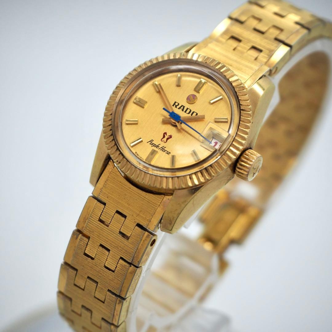 Rado Purple Horse Automatic Watch Gold Dial Ladies Japan Working 074874