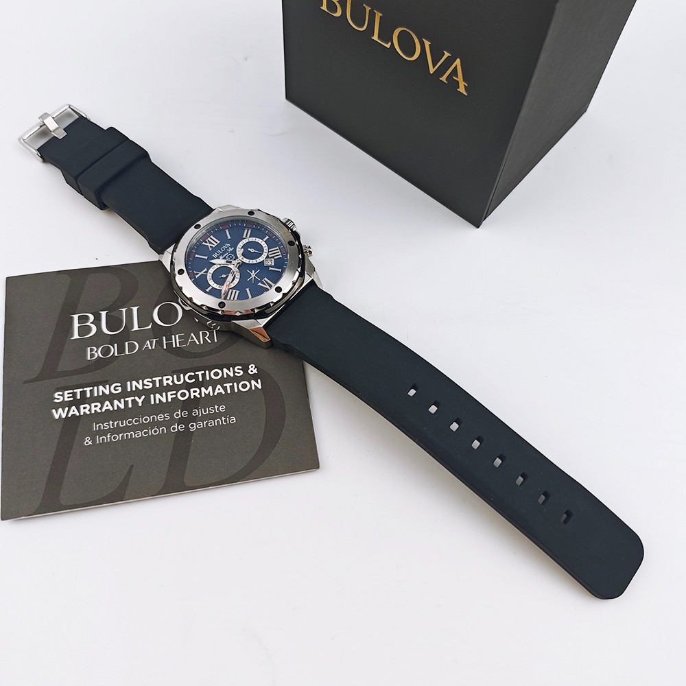 Bulova 98B258 Marine Star Blue Dial Black Rubber Strap Men’s 44mm Quartz Watch