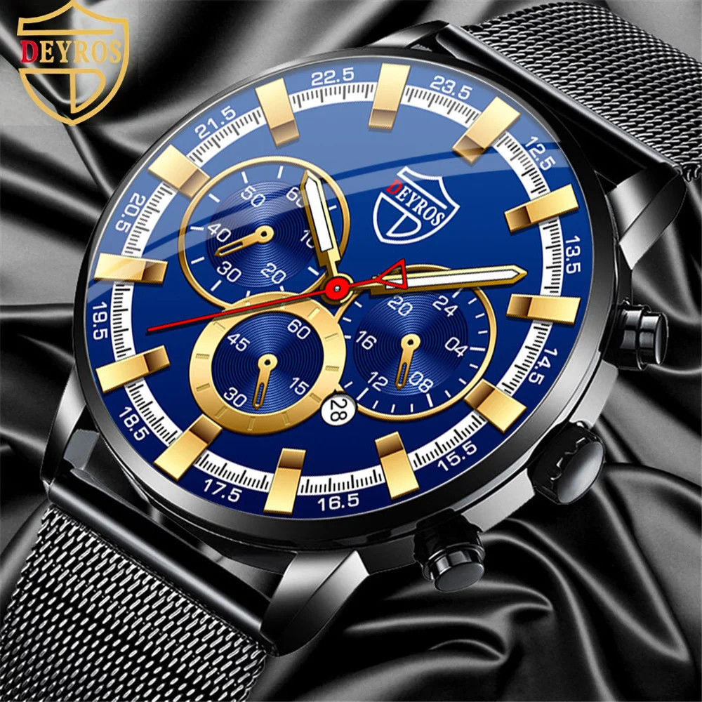 Men’s Ultra Thin Quartz Watch with Alloy Mesh Band and Date Function