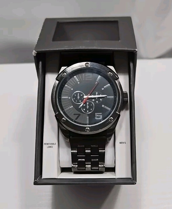 Mossimo Mens Gunmetal Gray Analog Chronograph Large Face Watch New Battery
