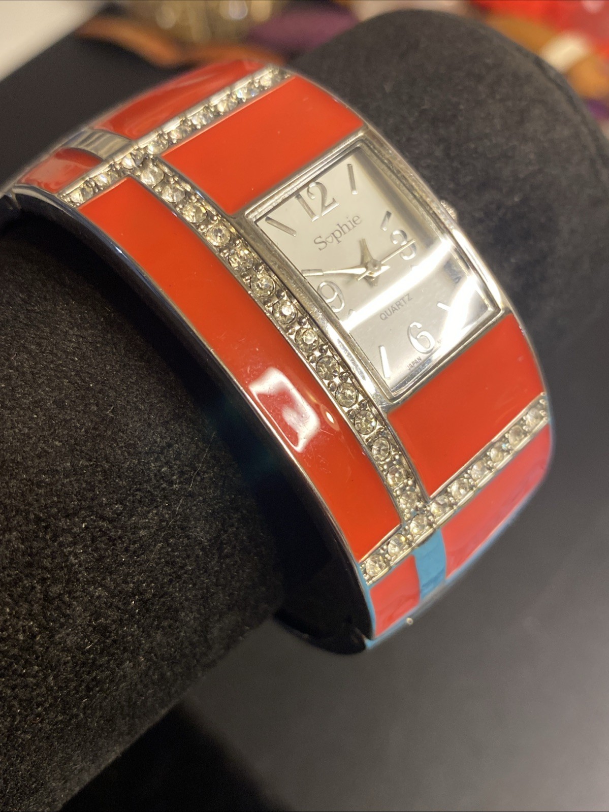 Sophie Bangled Watch Red & Silver Tone New Battery