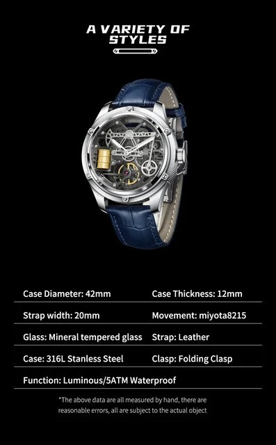 Jacob Men’s Mechanical Watch Miyota 8215 Sapphire Crystal 50m Waterproof