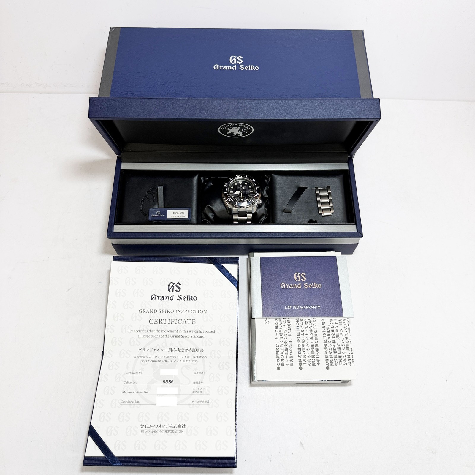 Grand Seiko Hi-Beat SBGH255 46MM Black Titanium Box Paper