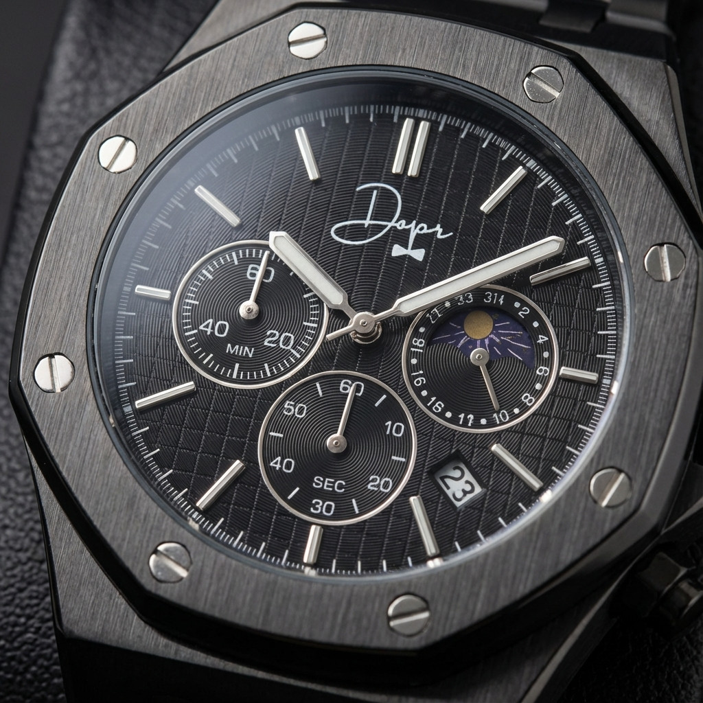 Black Stainless Steel Watch – ChronoLunar All Black by Dapper Watches