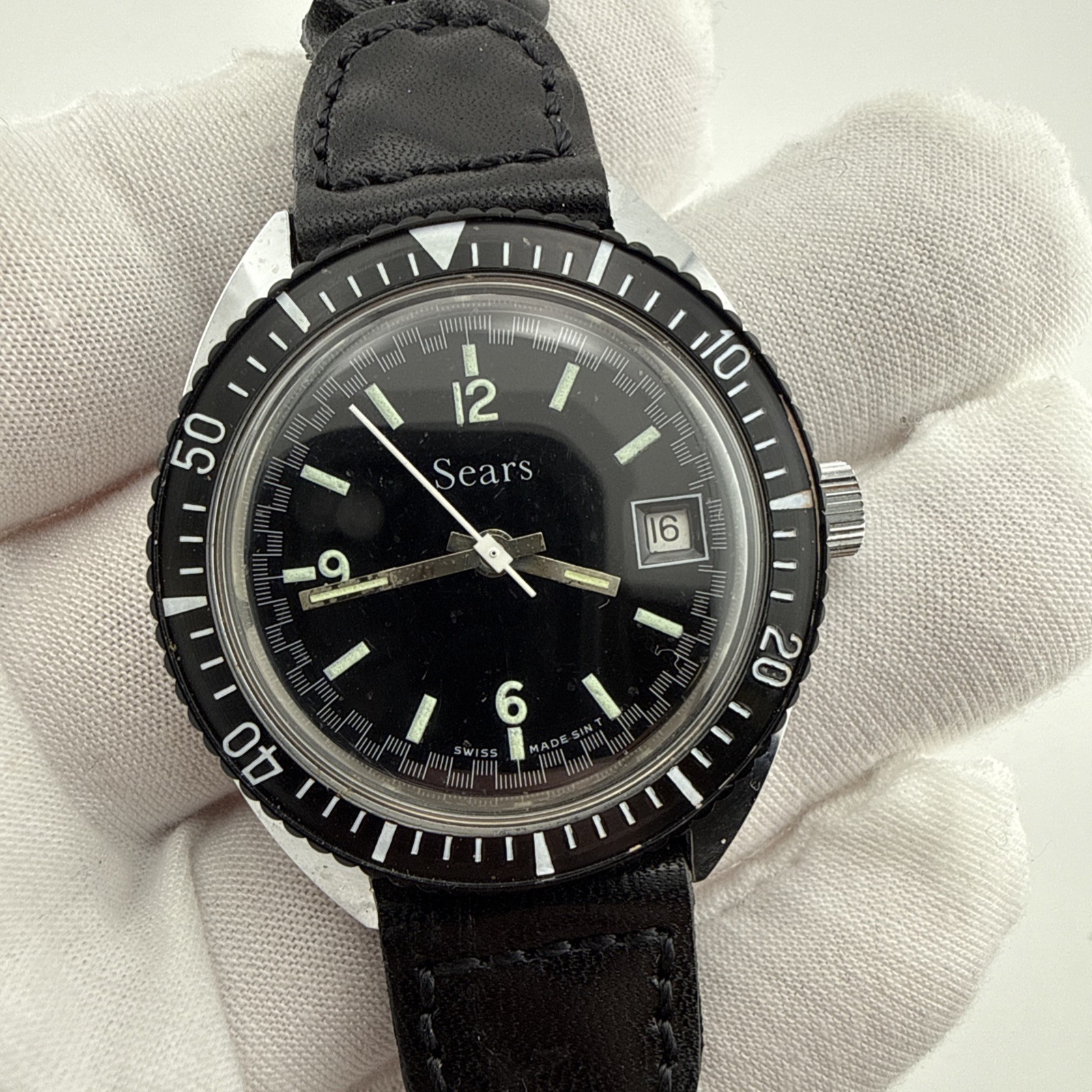 Vintage Automatic Sears Roebuck 7 Jewel Movement Diver Style Watch Date – NOS