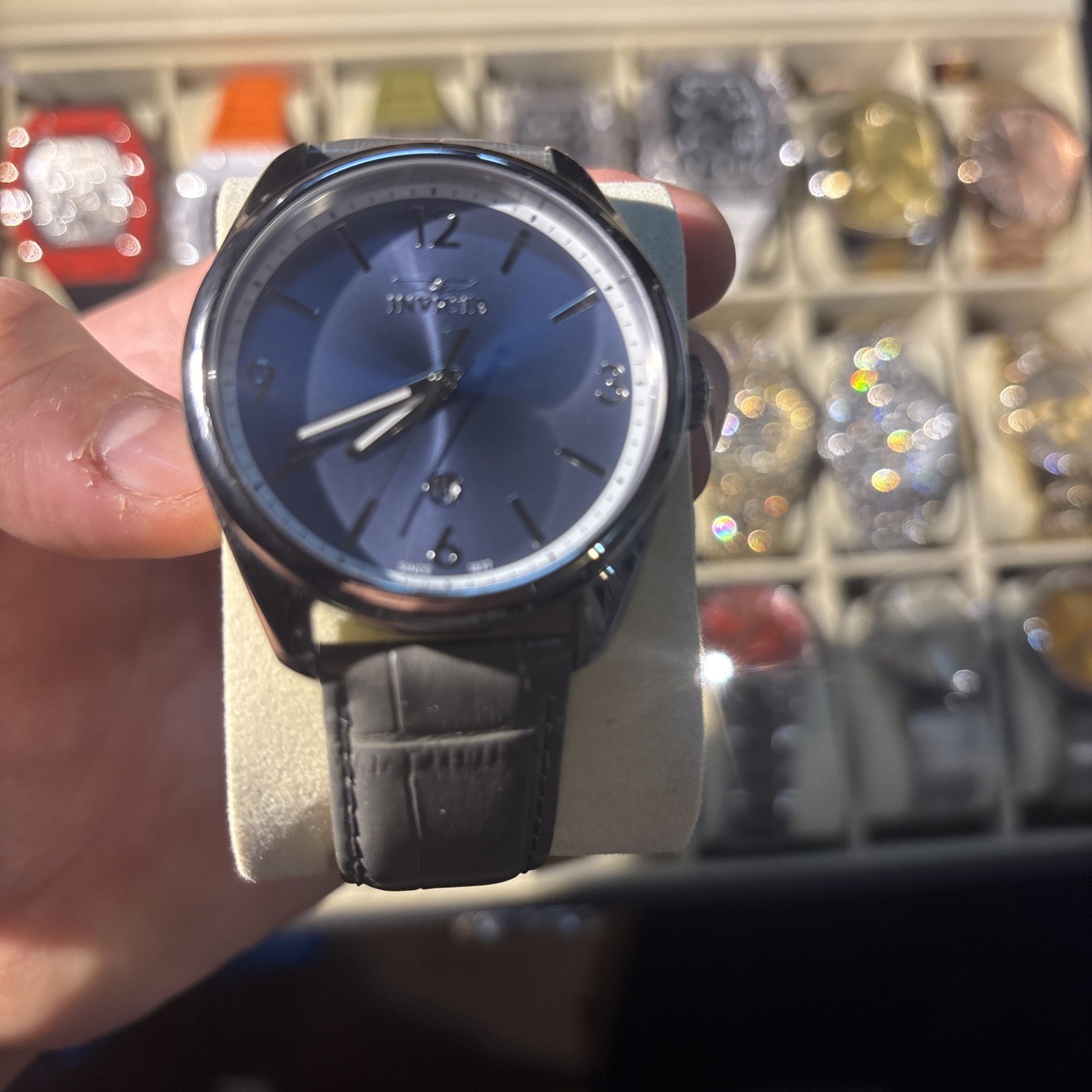 Brand New Celestial Men’s Watch With Grey Leather Band Midnight Dial