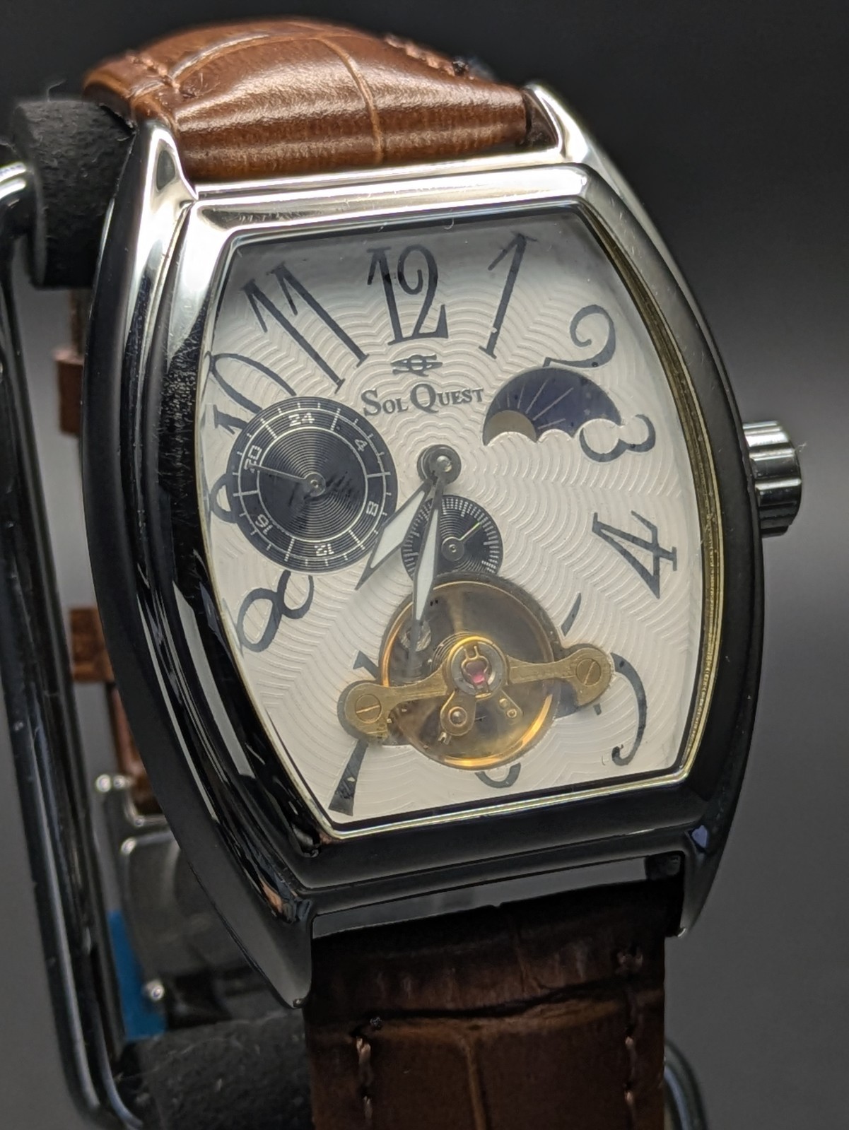 SOL QUEST Automatic Skeleton Moonphase Men’s Watch 35.5mm From Japan