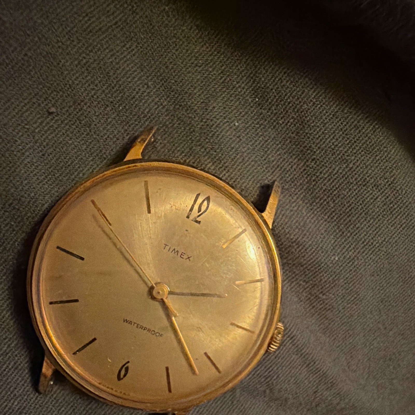 Timex Manual Wind Analog Gold Tone Round Watch Head/Case Only Shock-Resist