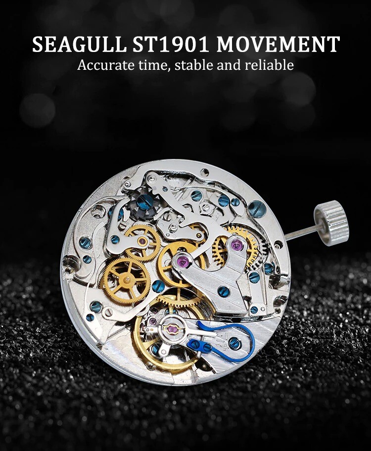 RED STAR Bull Head SEAGULL ST1901 Chronograph Watch 42mm 50M 316L C3 Swan Neck