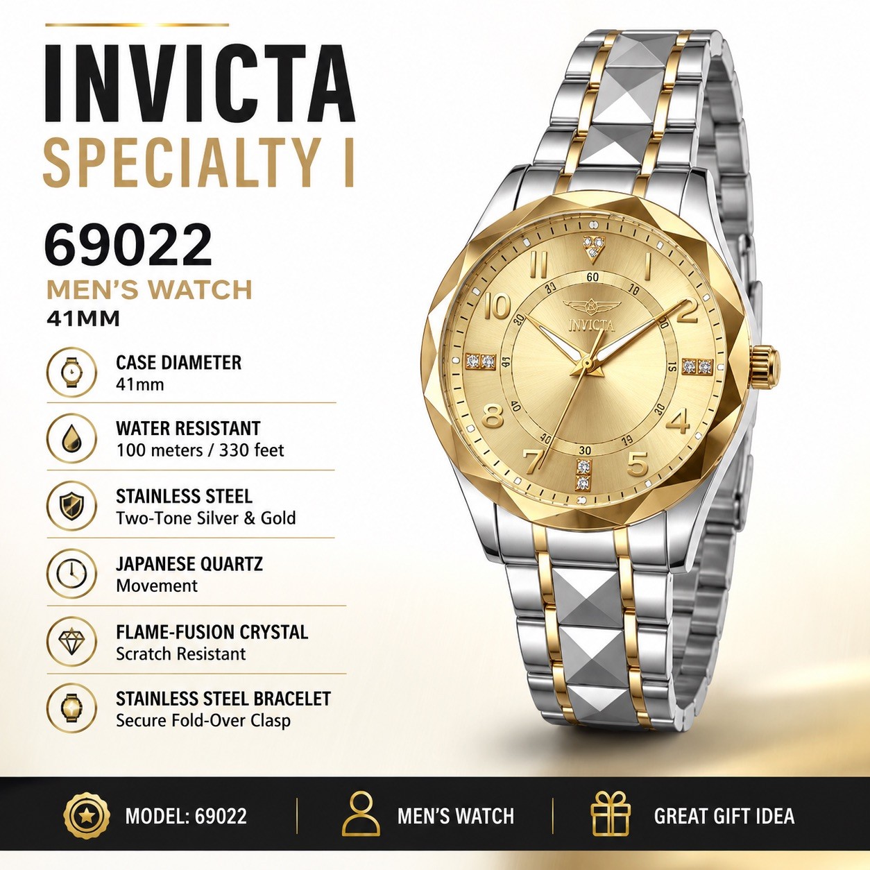 Invicta Specialty Men’s Watch – 43mm, Steel, Gold
