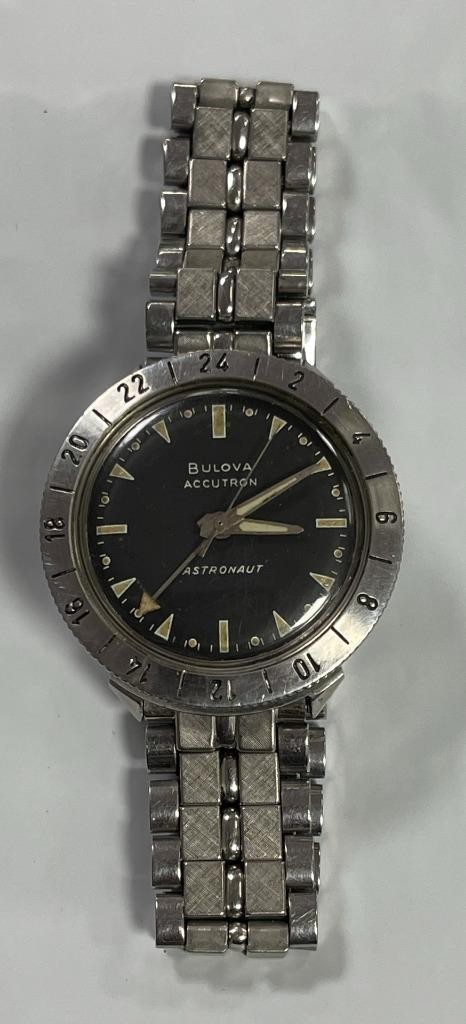 VINTAGE BULOVA ACCUTRON ASTRONAUT 214 TUNING FORK GMT 38mm STAINLESS STEEL WATCH