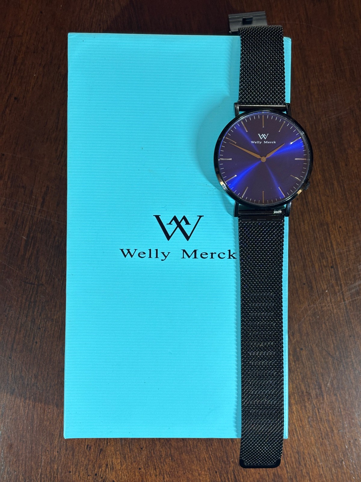 Welly Merck Watch 35mm Blue Dial Minimalist Black Stainless Steel