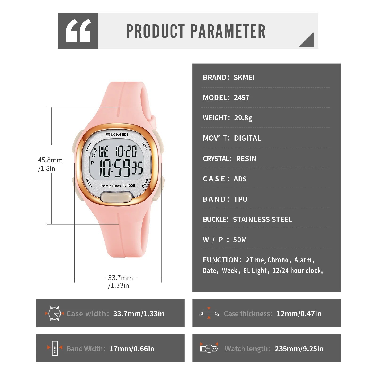 SKMEI Girls Digital Watch Waterproof Sports LED Silicone Kids Student Watch