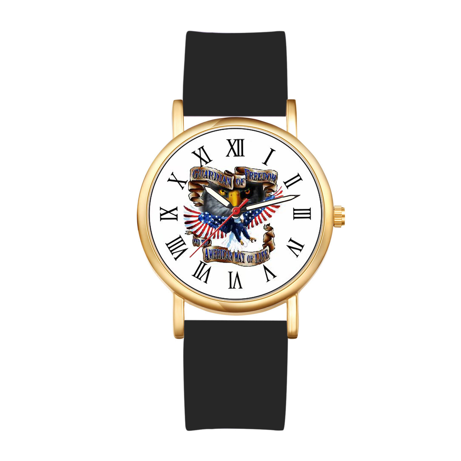 Men Women American Flag Eagle Independence Day Quartz Wrist Watch Silicone Strap