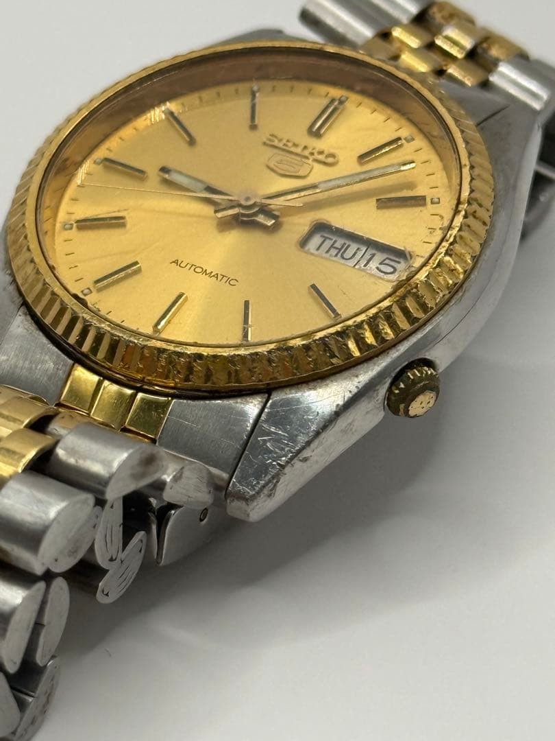 Seiko 5 7S26-0500 Gold Fluted Bezel Watch For Parts / Junk from Japan