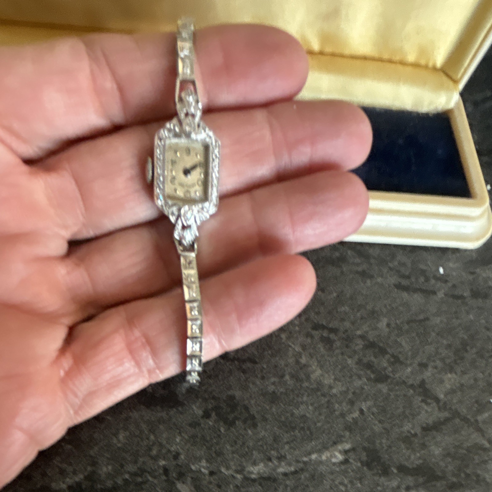 Hamilton Vintage Women’s Manual Wind Diamond Accent Watch Gold Dial Box Papers