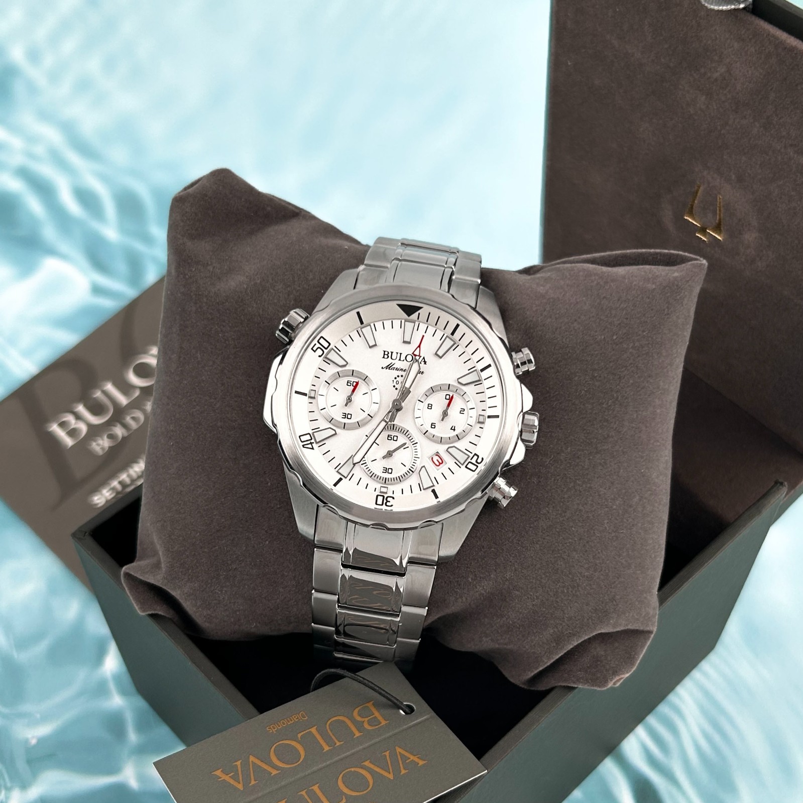 Bulova Marine Star 96B255 white Dial Chronograph Men’s Classic Quartz Watch 43M