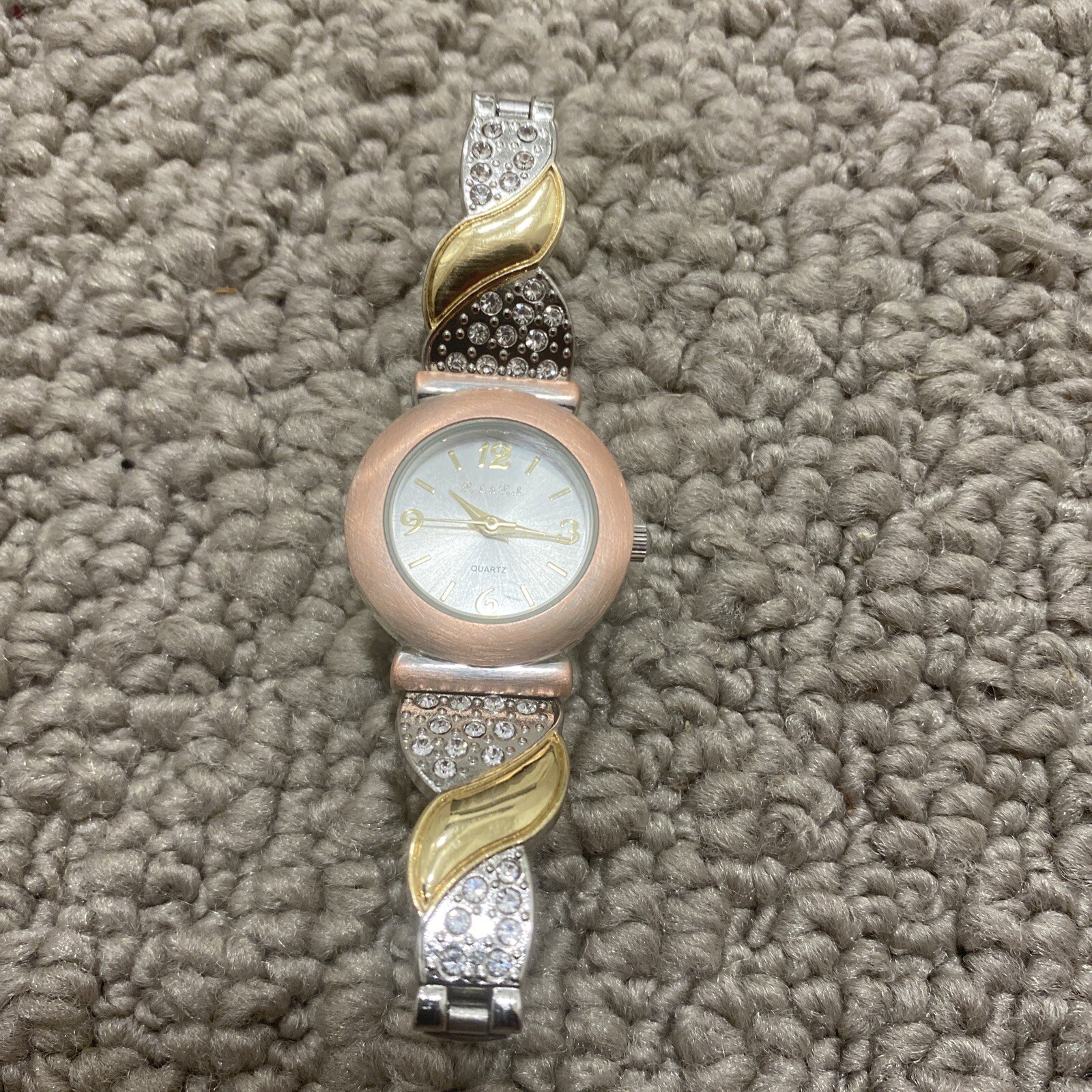 Peck & Peck Rhinestone Jewel Bejeweled Metal Gold Rose Gold Quartz Wrist Watch