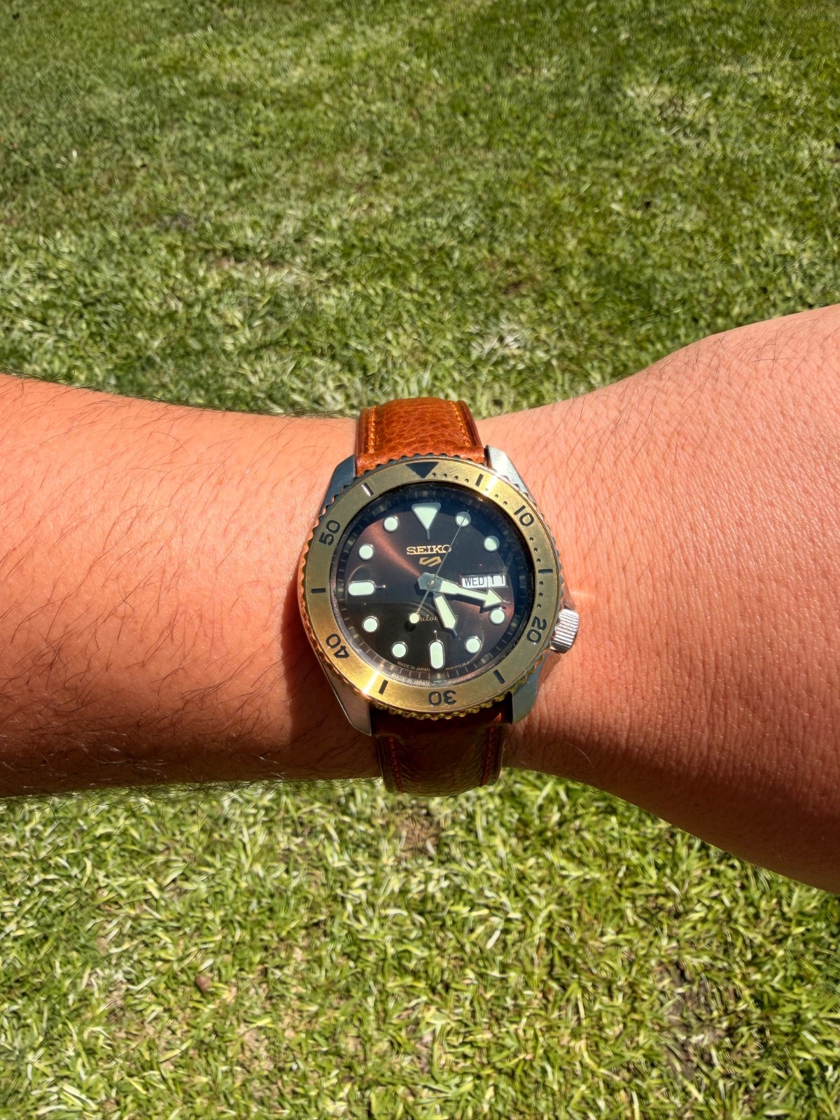 Seiko 5 Sports SRPK24 Two Tone Brown Dial Men’s Watch w/ Leather Strap