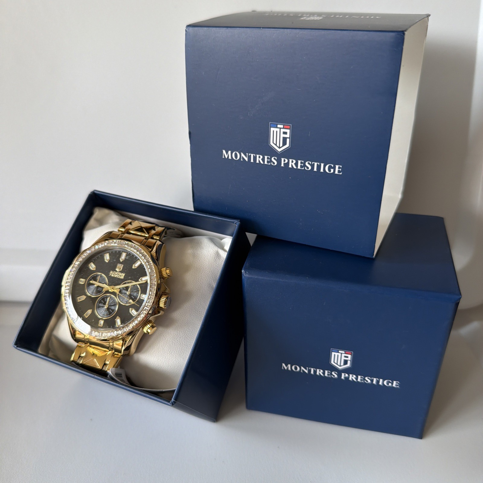 Montres Prestige By Invicta Men’s Watch~0335 44.5mm Gold/Black Bling Steel~NIB