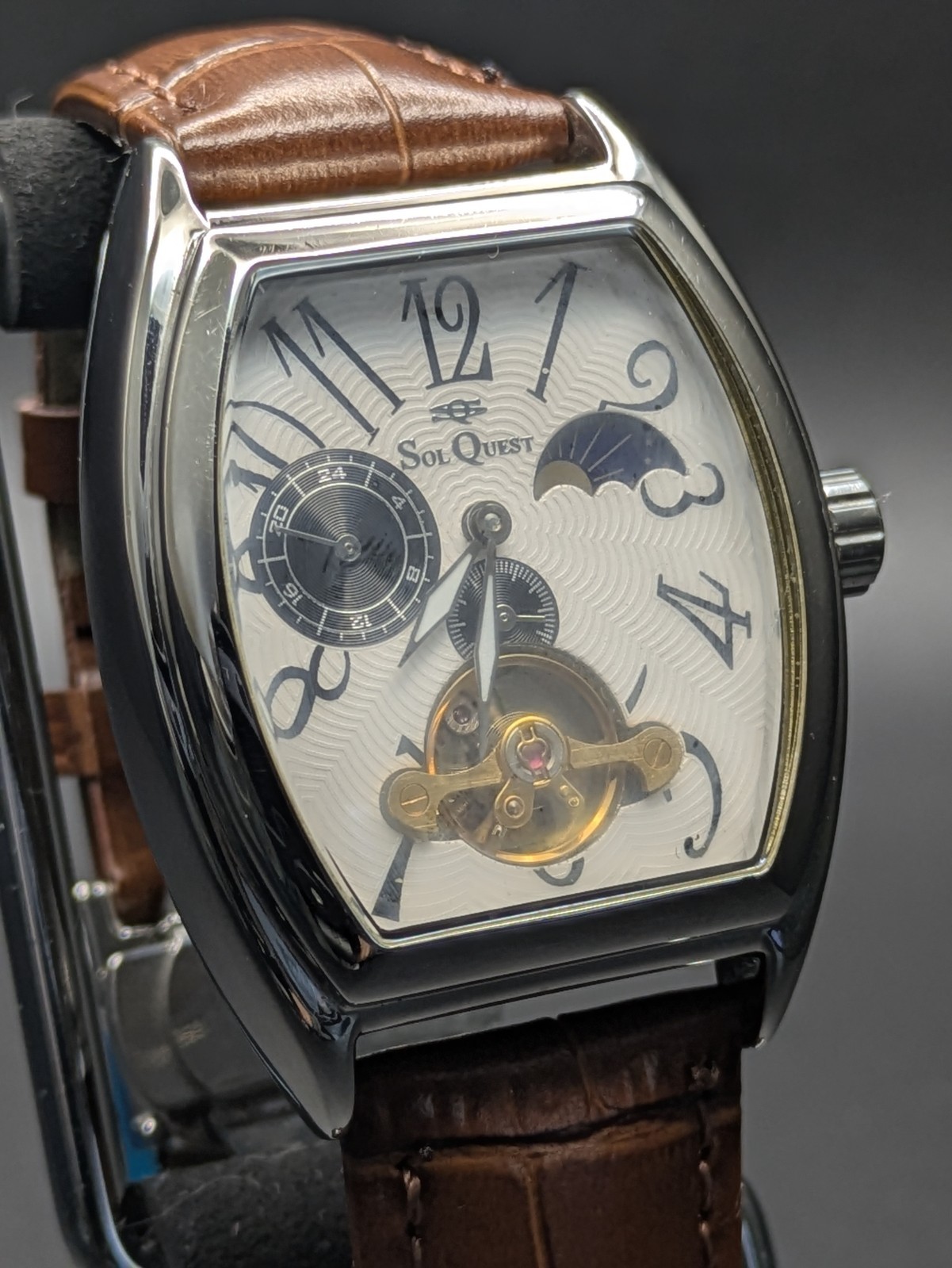 SOL QUEST Automatic Skeleton Moonphase Men’s Watch 35.5mm From Japan