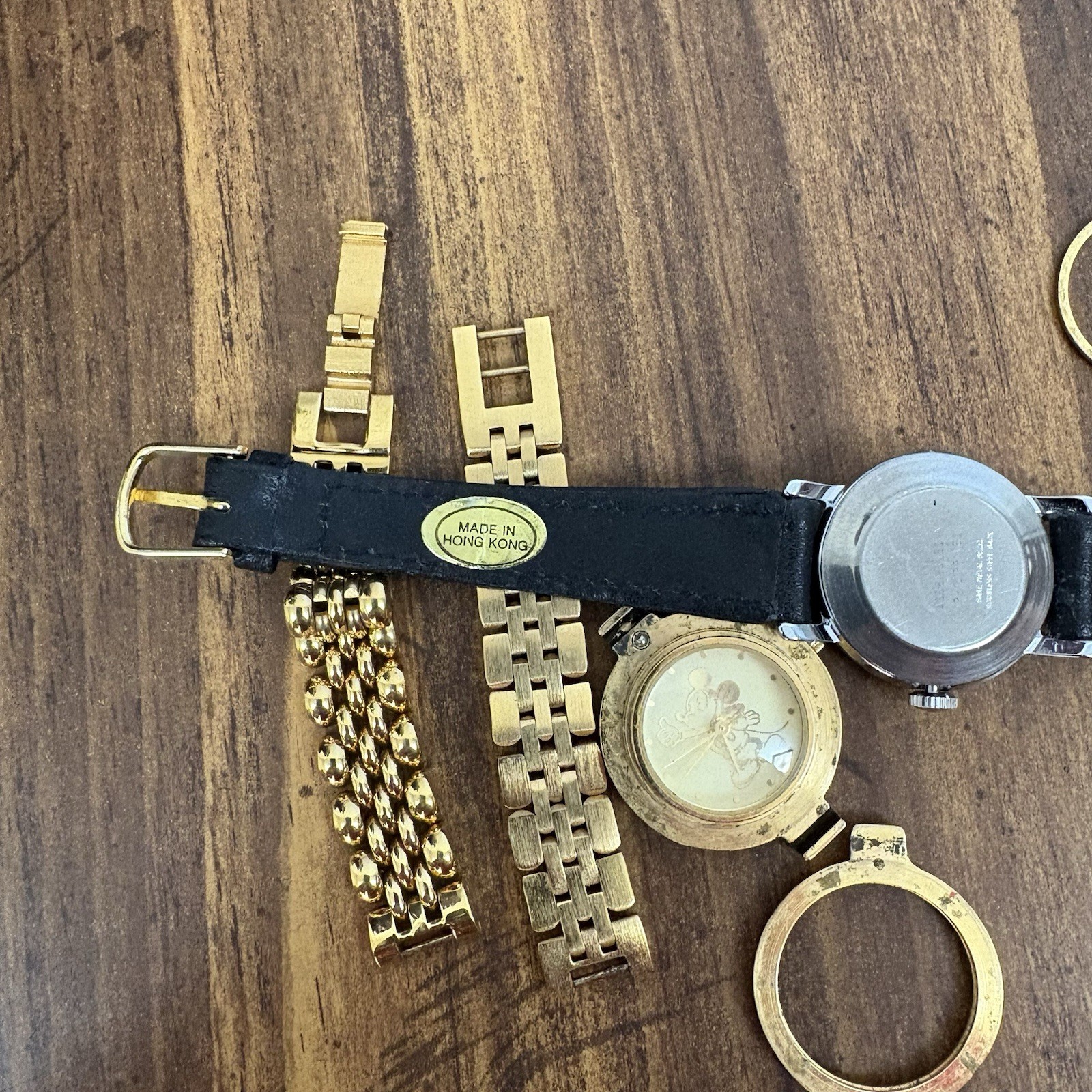 Lot Of 5 Non Working Mickey Mouse Watches For Parts & One New Band As Shown