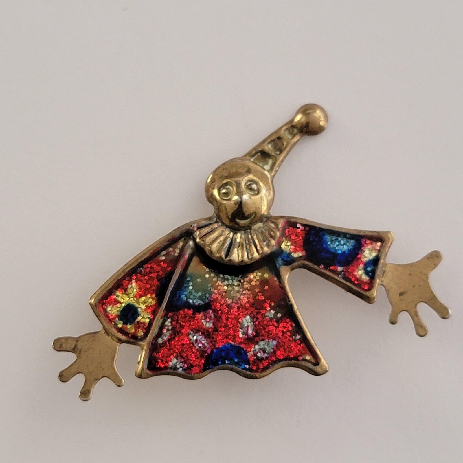 Womens Brooch Multicolor Enamel Clown Pin Gold Tone Jewelry Clasp Glitter