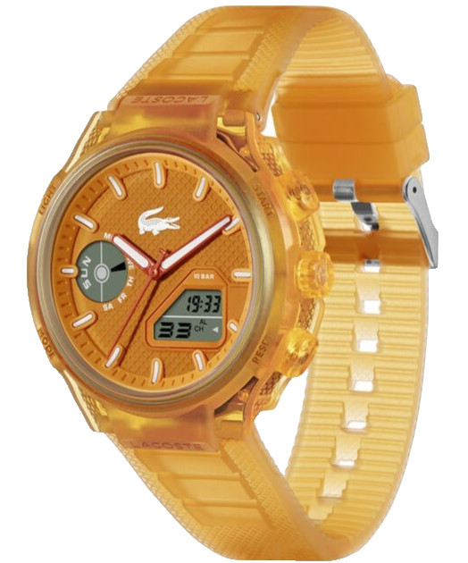 LACOSTE LC33 2011431 ANALOG & DIGITAL ORANGE DIAL SILICONE STRAP 45MM MENS WATCH