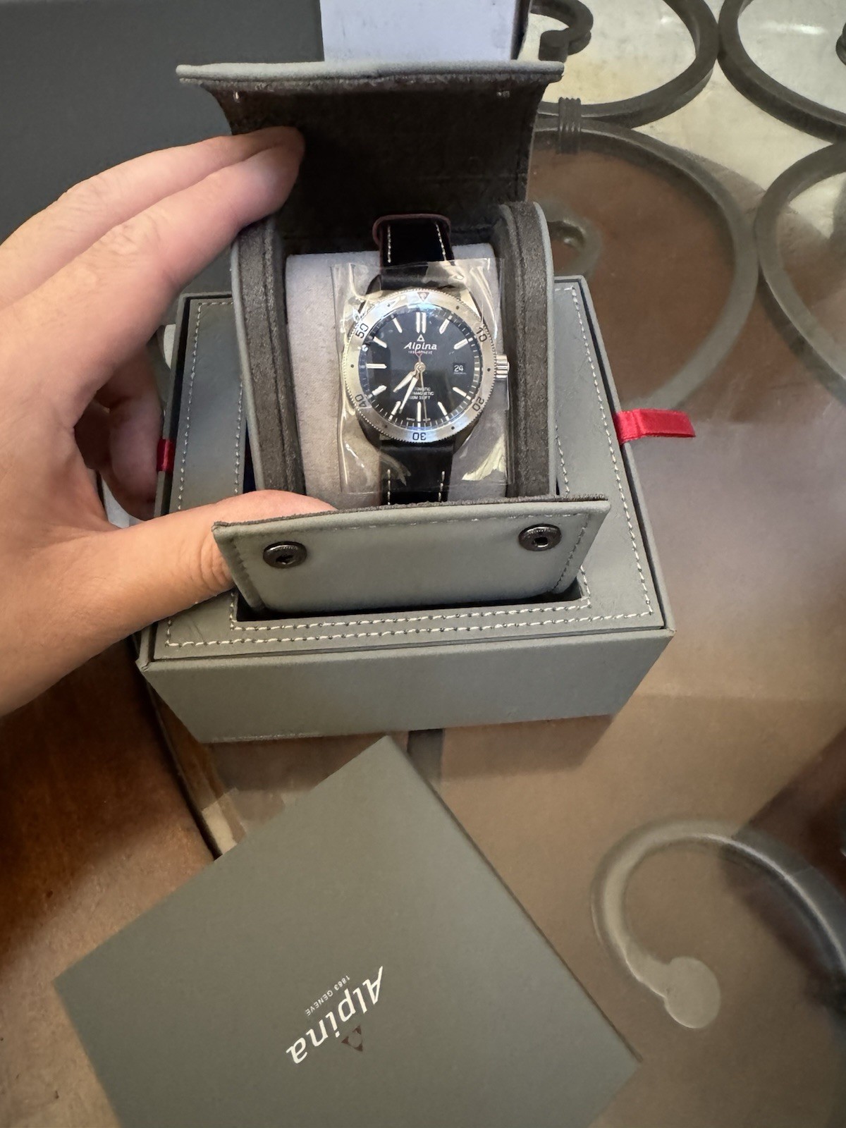 Alpina Alpiner 4 Automatic 44mm Black Dial Date Leather Strap Box Papers