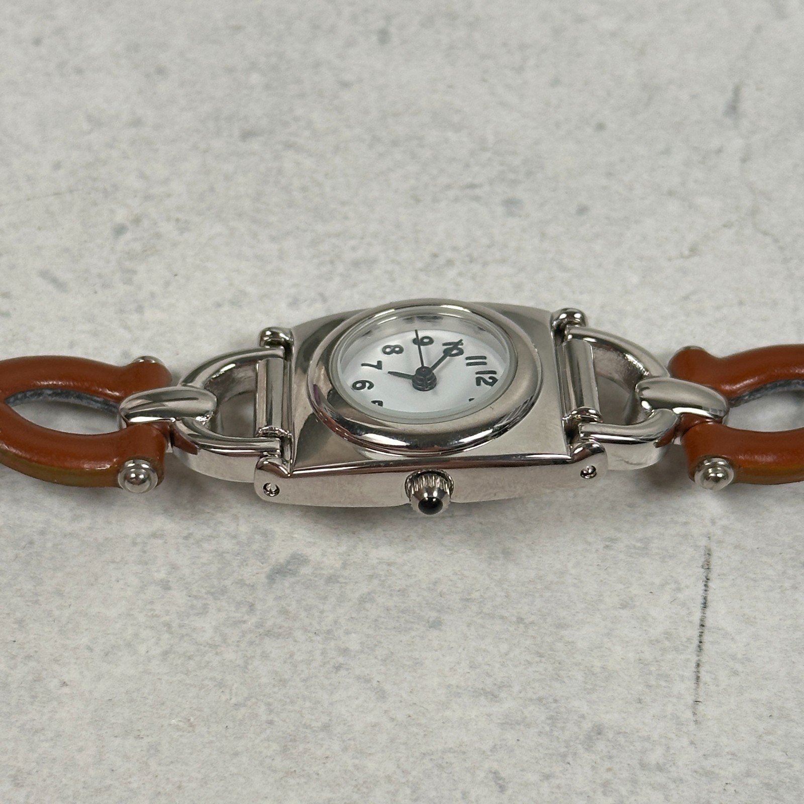Womens Watch 20mm Square Buckle Silver Tone Faux Leather Skinny Band New Battery