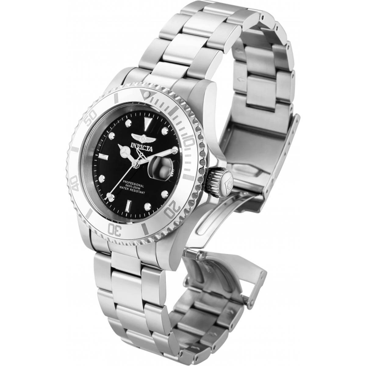 Invicta Men’s Watch Pro Diver Quartz Black Dial Stainless Steel Bracelet 34022