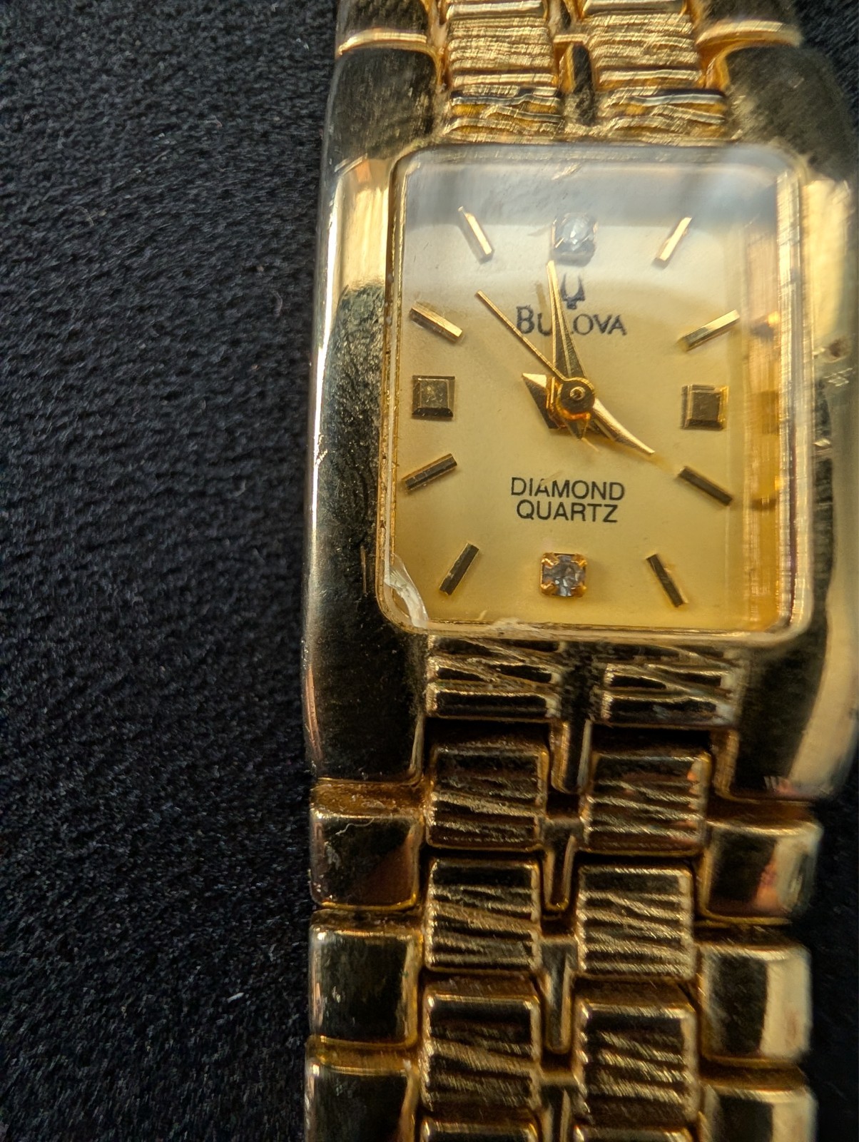 Bulova Diamond Quartz Women’s Gold Tone Watch Swiss Made 18K Gold Electroplated