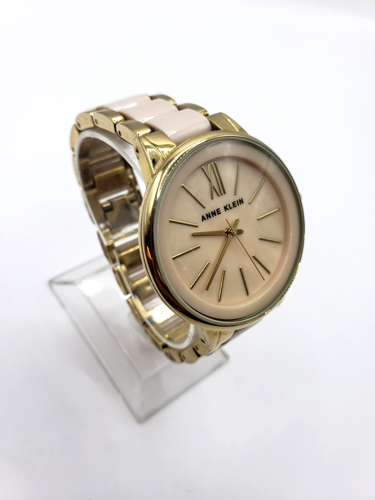Anne Klein Womens Watch 37mm Gold Tone Pink Ceramic AK/1412 New Battery
