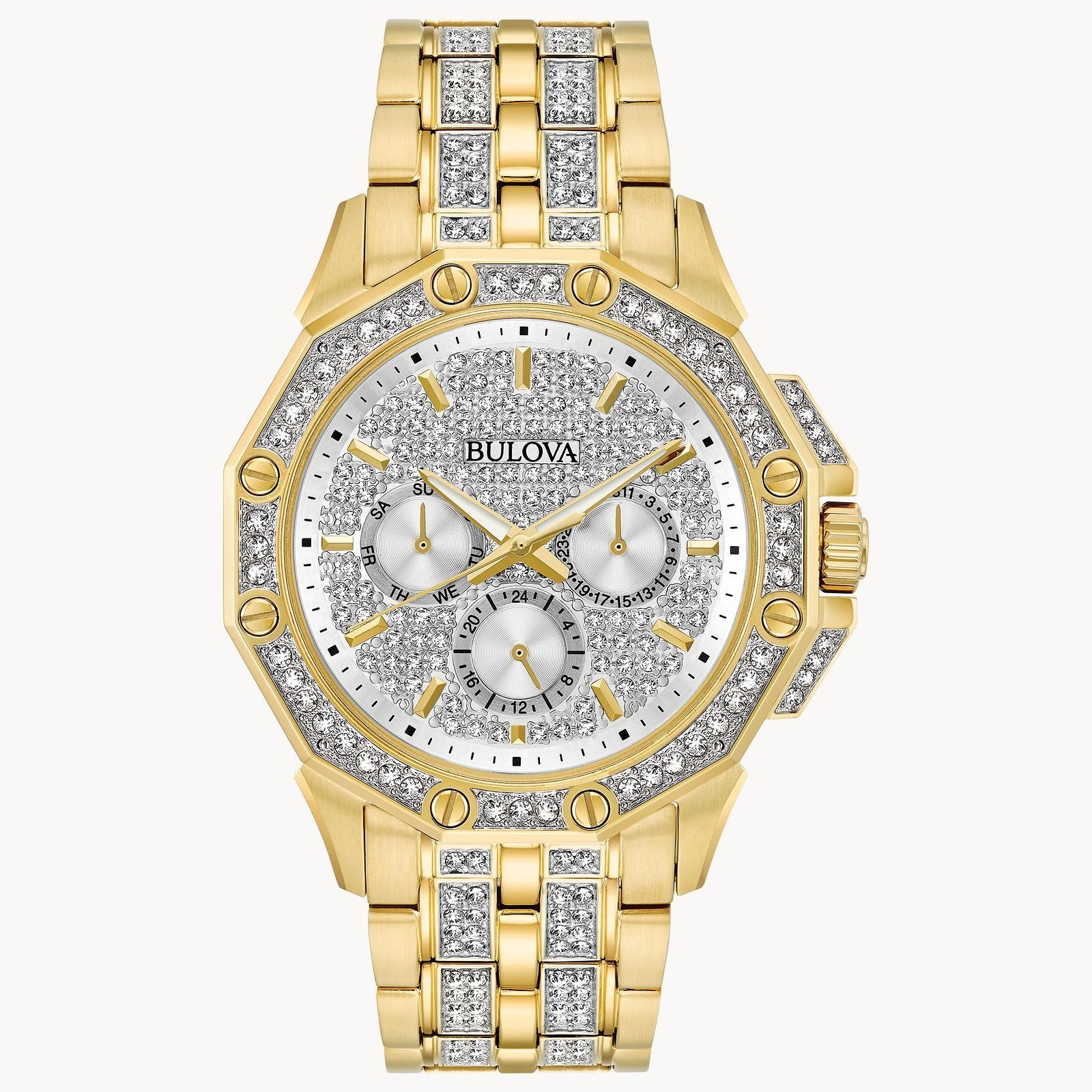 Bulova Crystal 41.7mm Gold-Tone Stainless Steel Men’s Watch – 98C126