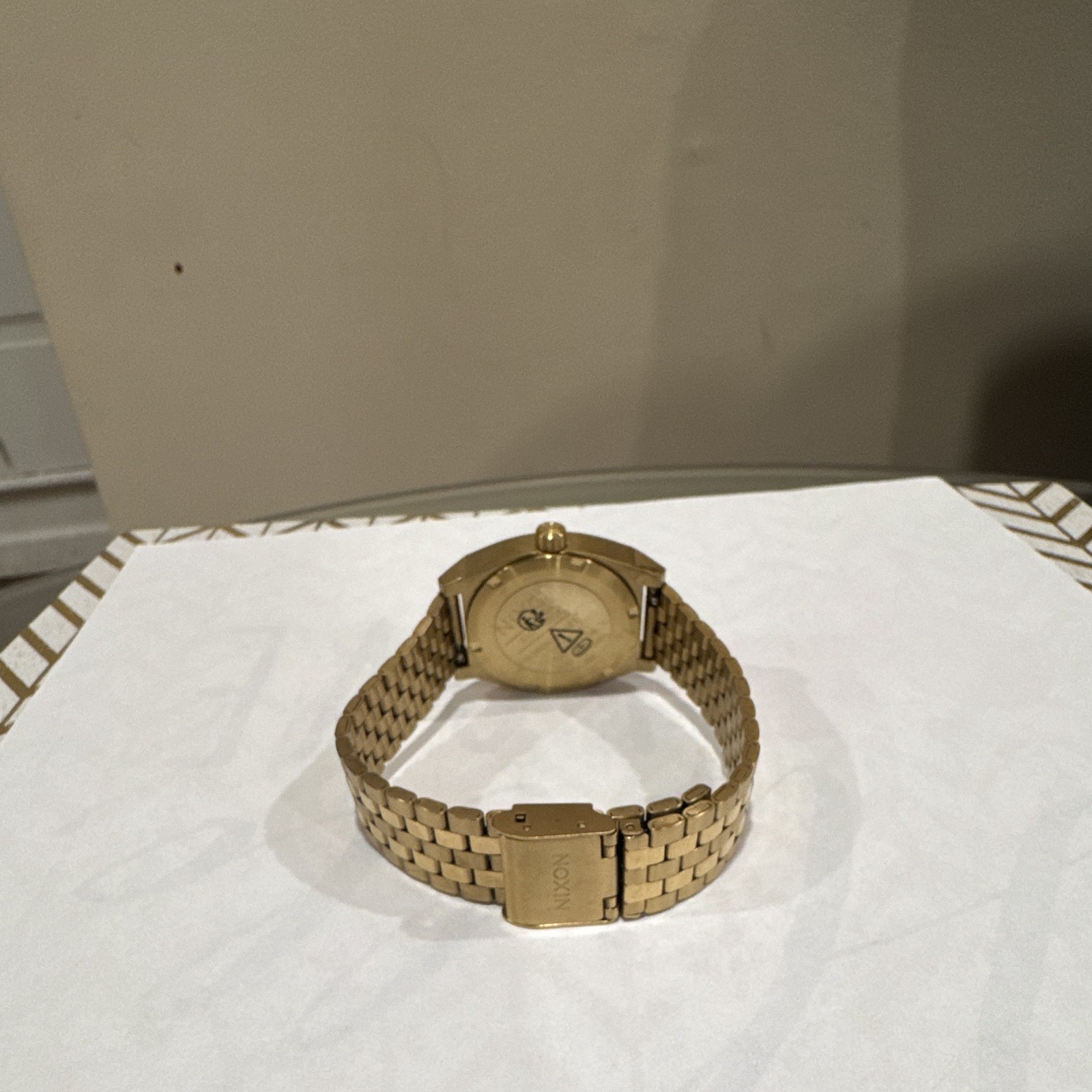 Nixon Time Teller Quartz Watch Black Dial Gold Tone Stainless Bracelet 37mm