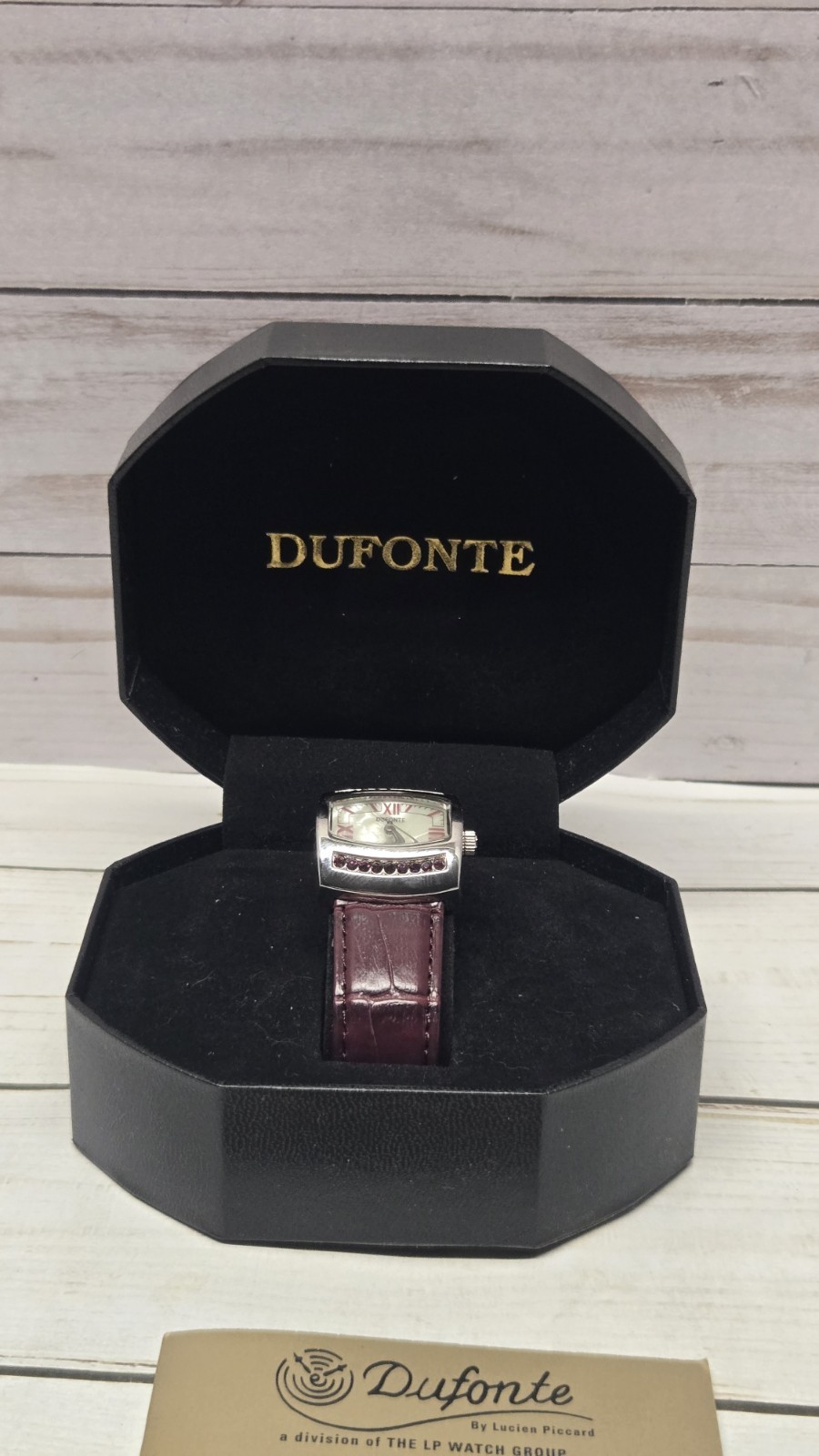 Dufonte by Lucien Piccard Watch Red Leather Crystal with Original Box Docs NOS